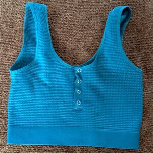 Colsie Turquoise Waffle Knit Cropped Henley Cropped Tank